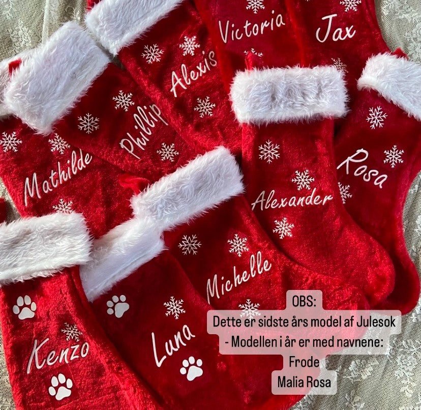 Personlig julesok med navn og figurer