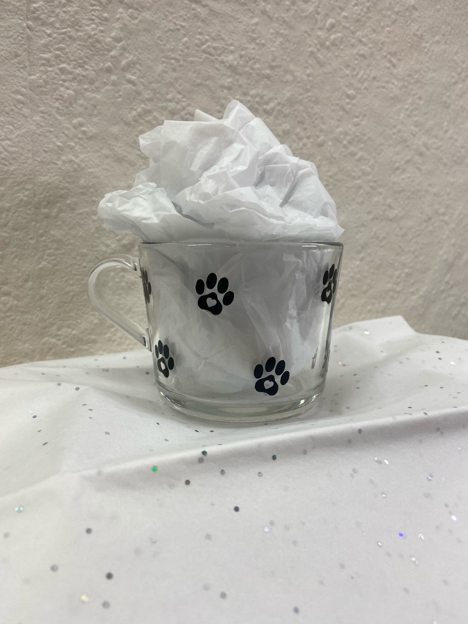 Glass mug with paws